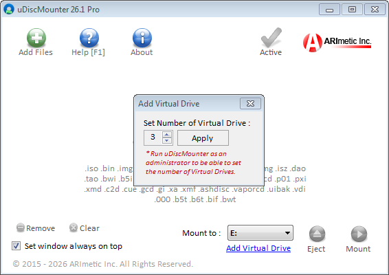 Add virtual drive menu in uDiscMounter
